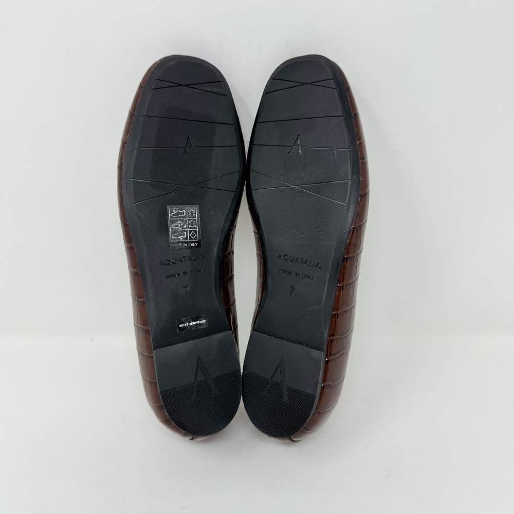 New Aquatalia Judie Luxe Croc Embossed Flat In Brown Sz 7 - Picture 14 of 15